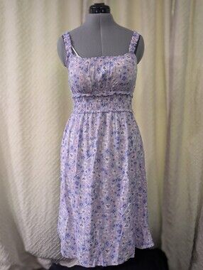 Lilac Floral Sundress With Elastic Waist. Size Small.